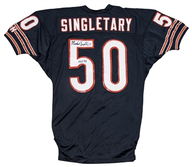 1992 Mike Singletary Game Used, Signed & Photo Matched "HOF 98" Inscribed Chicago Bears Final Career Game Home Jersey With “SINGLETARY 1981-1992” Retirement Patch (Singletary LOA & Sports Investors)